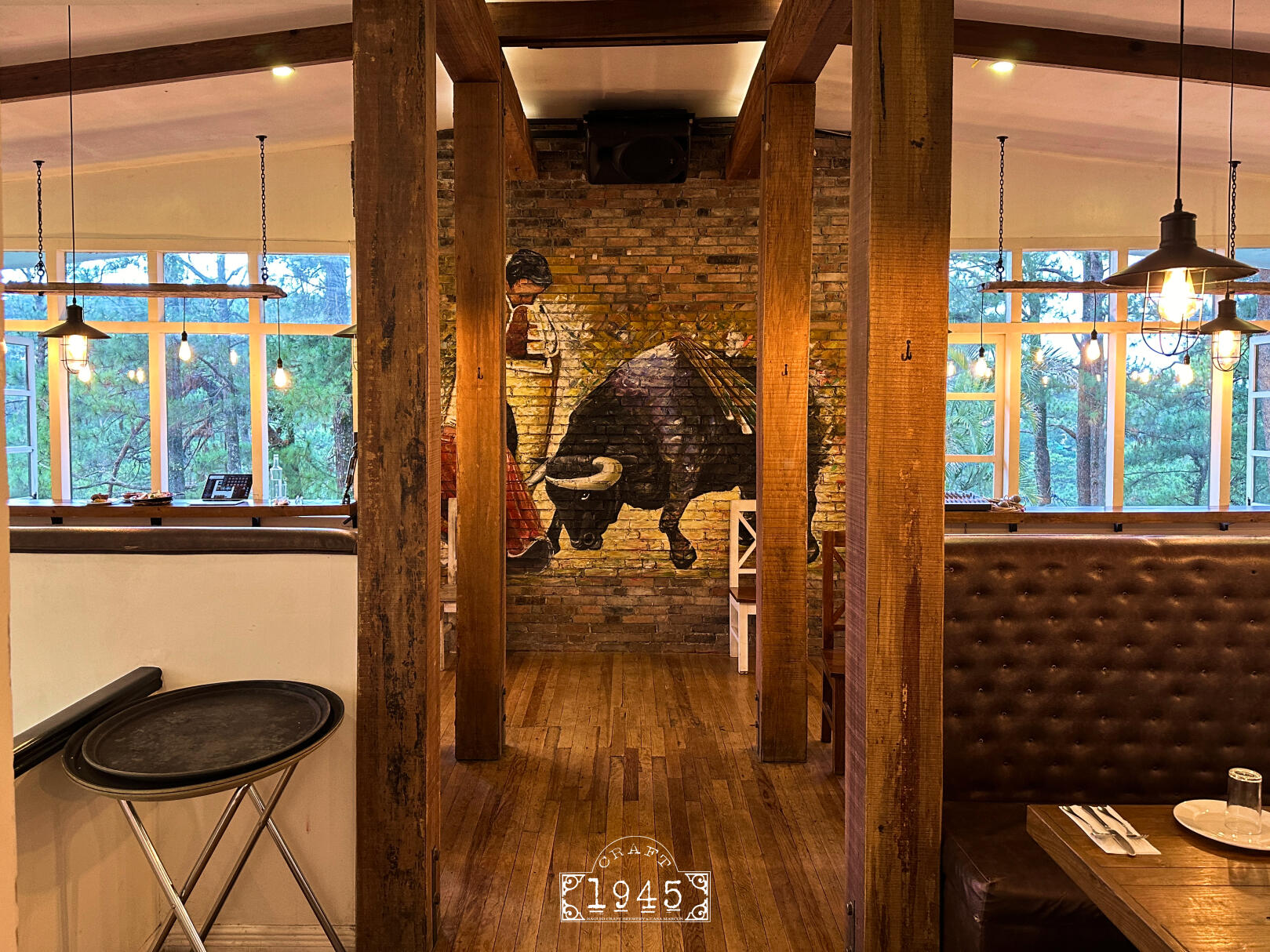 Matador mural on the upstairs brick wall