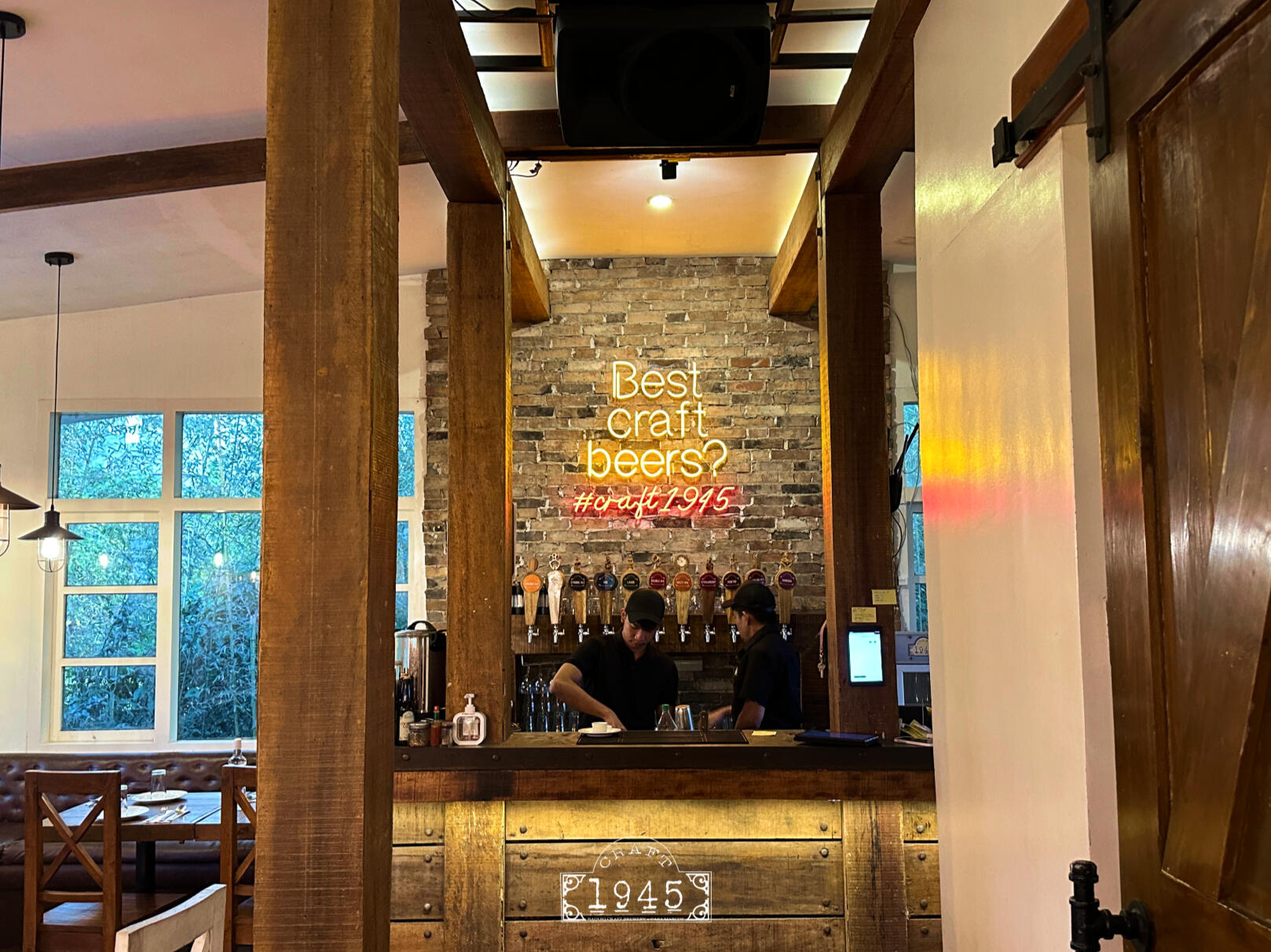 Bar and beer taps, Craft 1945 neon signage